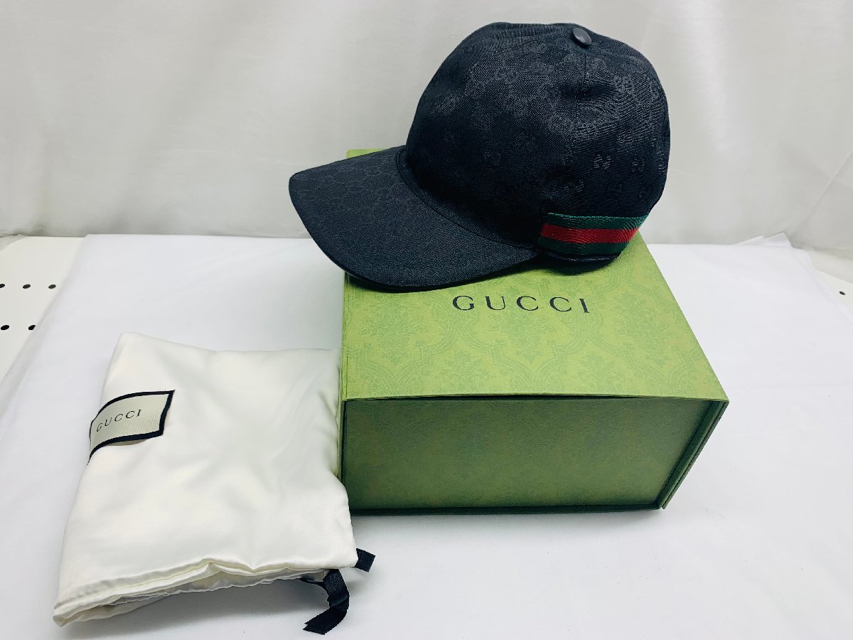 GUCCI グッチ 帽子 200035・601491 ベースボールキャップ GGキャンバス GG柄 L 59cm シェリーライン ブラック 布袋、箱付き_画像10