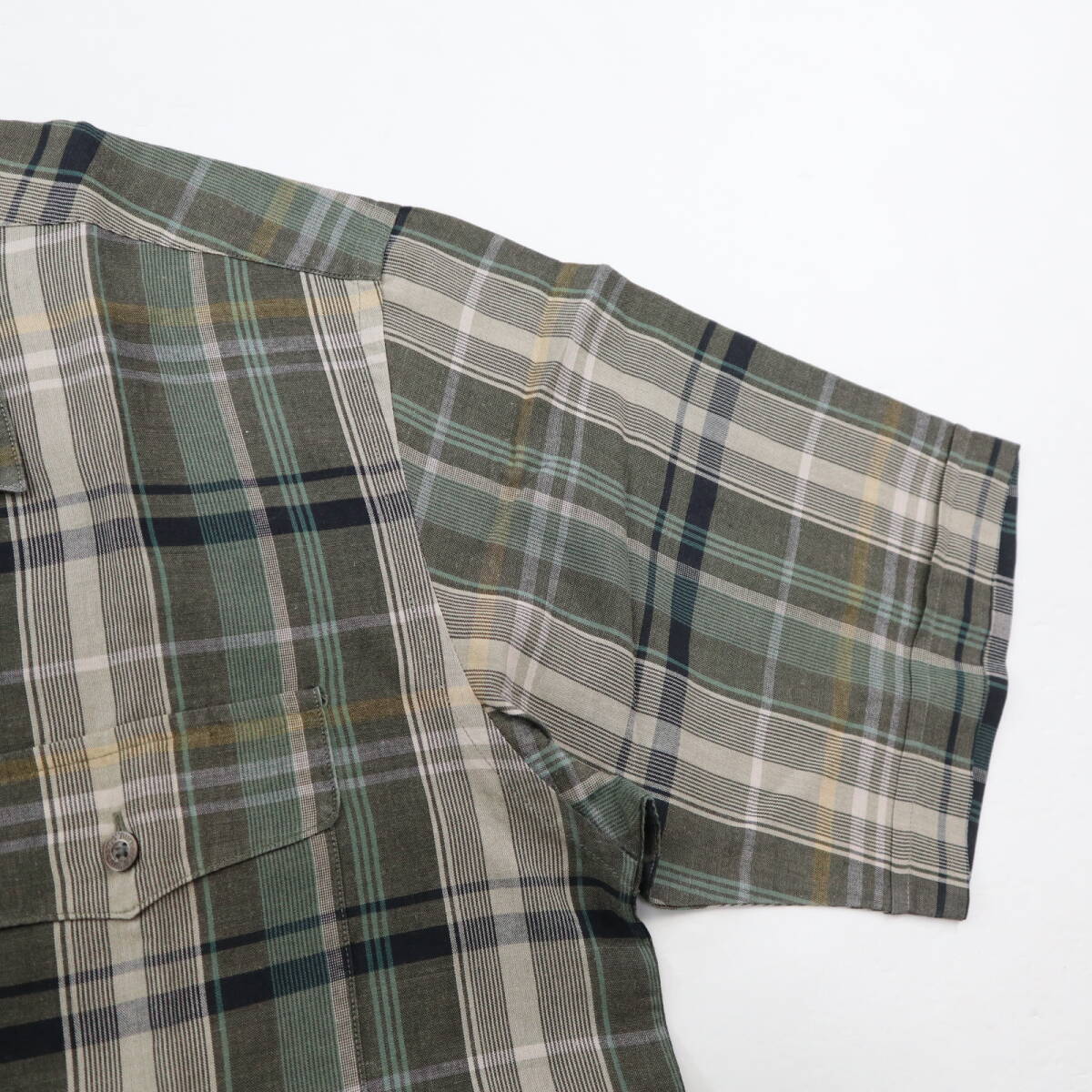 麻素材★バーバリー チェック柄 リネンコットン半袖シャツ/Mサイズの画像3