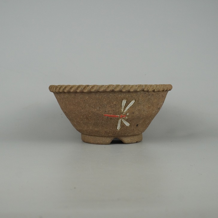  bonsai pot writing mountain Echizen writing mountain small size long side approximately 15.8cm.. gardening circle pot overglaze enamels .. dragonfly reality goods new goods 