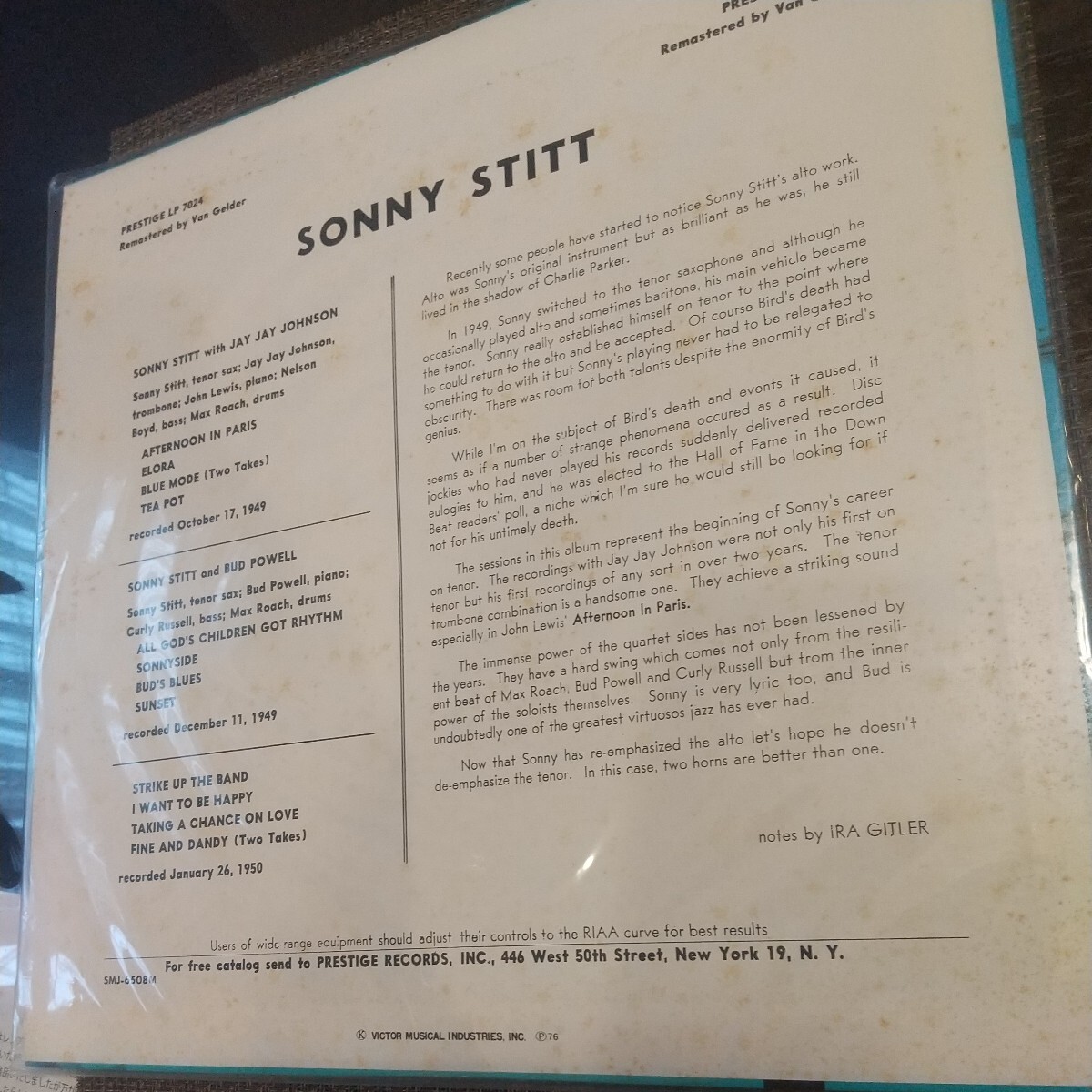 Sonny Stitt ソニー・スティット Bud Powell バド・パウエル J.J. Johnson 廃盤 名盤 厚ジャケMONO_画像2