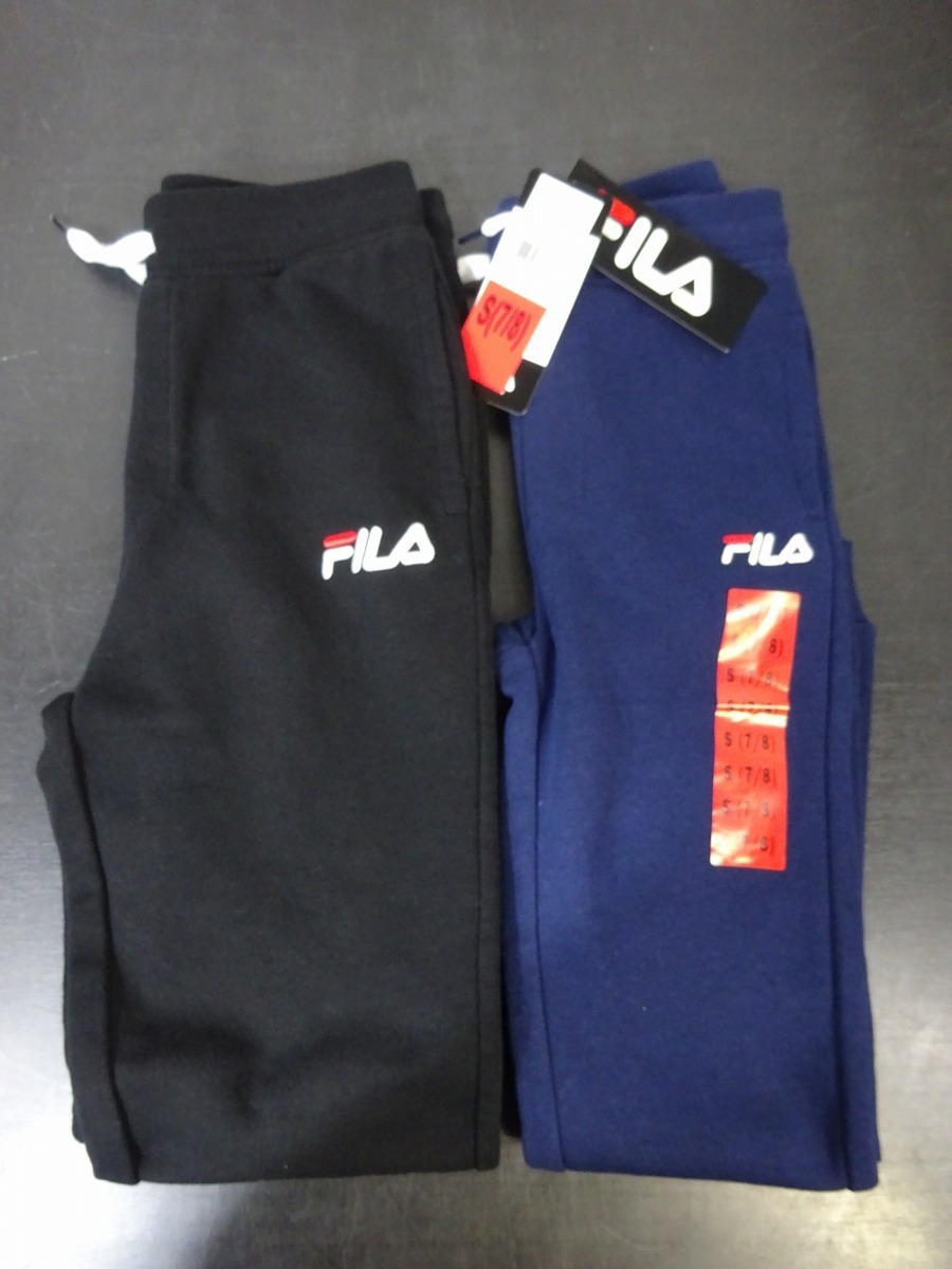 送料込み 未使用訳あり品 ２枚セット FILA スウェットパンツ トレーニングパンツ キッズサイズ S（７/８） L（14/16） ネイビー/ブラック_画像1