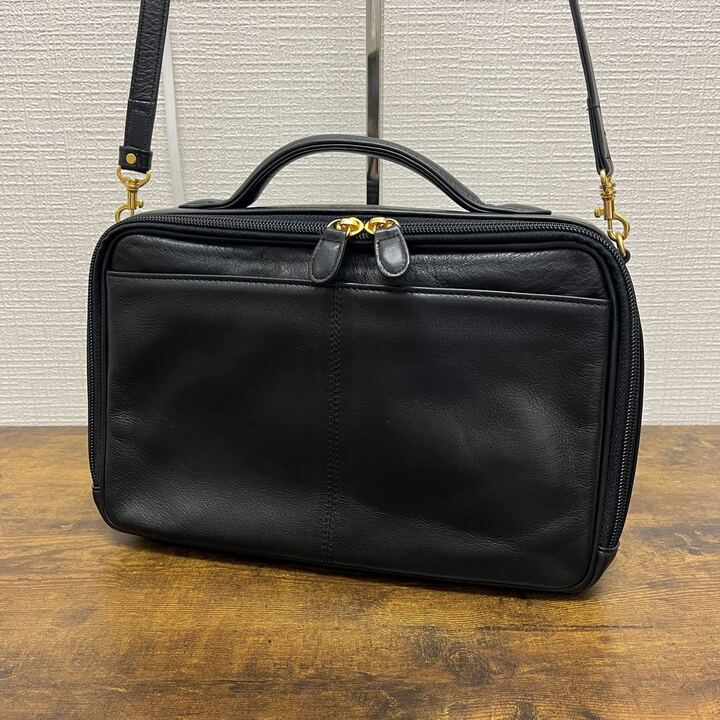 【美品】mila schon ミラショーン 型押しロゴ 2way レザー ショルダーバッグ ハンドバッグ ブラック YAKT0313-2の画像2