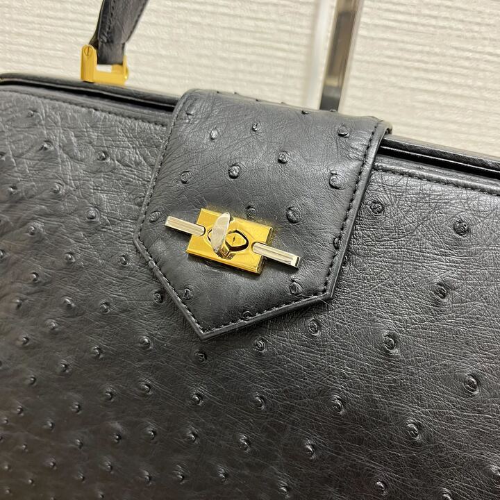 Ostrich leather オーストリッチ 2way ハンドバッグ ショルダーバッグ 黒 ブラック ミニバッグ 鞄 YAKT0330-2_画像2
