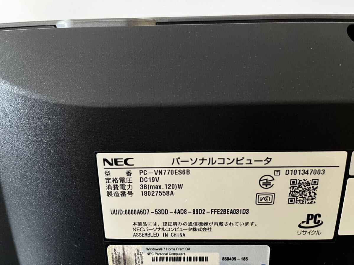 【NEC】VN770/F PC-VN770ES6B 起動エラーありジャンク_画像4