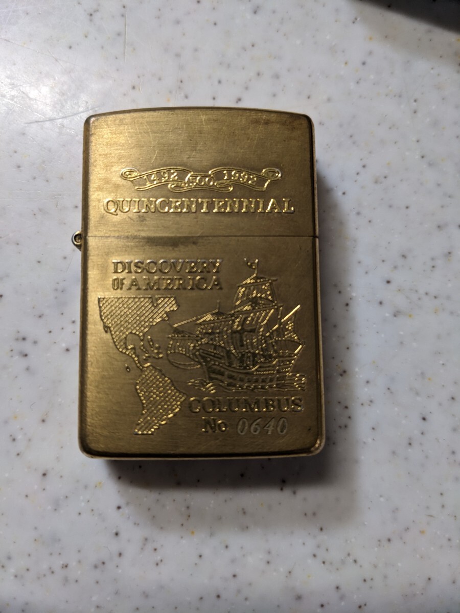 ZIPPO ジッポー オイルライター COLUMBUS コロンブス 500周年記念 QUINCENTENNIAL 限定2000個 金色 シリアル入り 1991年製 着火未確認_画像2