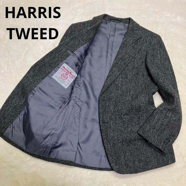 HARRIS TWEED×NEW HAVEN -Onward- ハリスツイード オンワード樫山 ヘリンボーン テーラードジャケット グレー S ウール100%_画像1