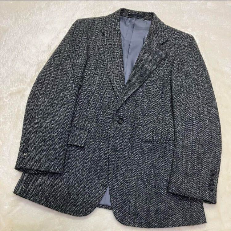 HARRIS TWEED×NEW HAVEN -Onward- ハリスツイード オンワード樫山 ヘリンボーン テーラードジャケット グレー S ウール100%_画像2