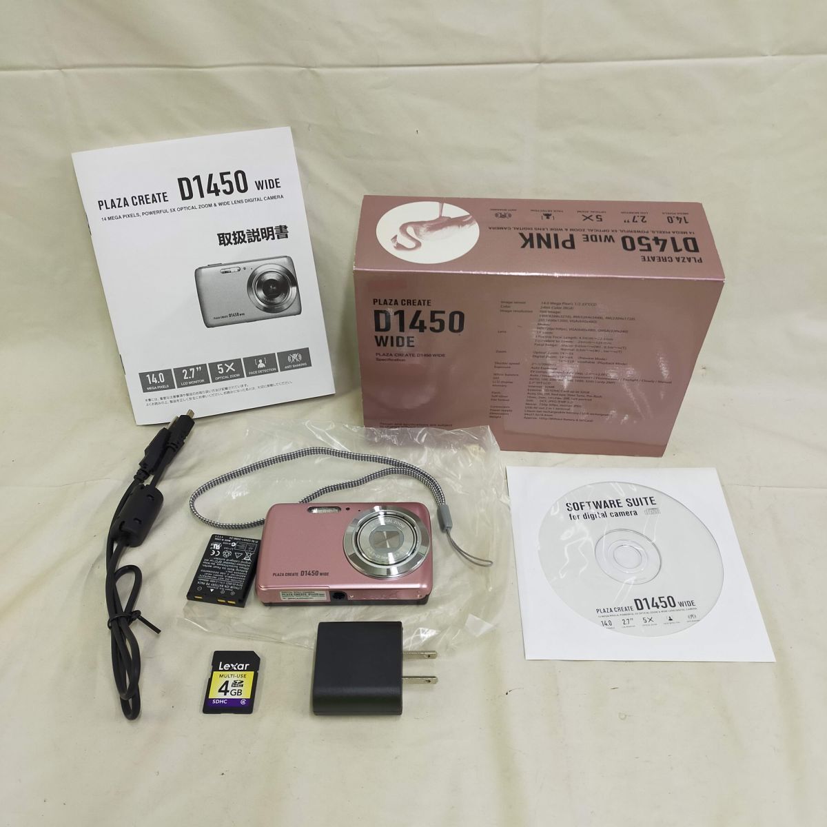 FG930 ほぼ未使用品 PLAZA Create D1450 Wide ピンク 5x 4GBSDHCカード付 コンパクトデジタルカメラ　※返品保証有※ 送料無料