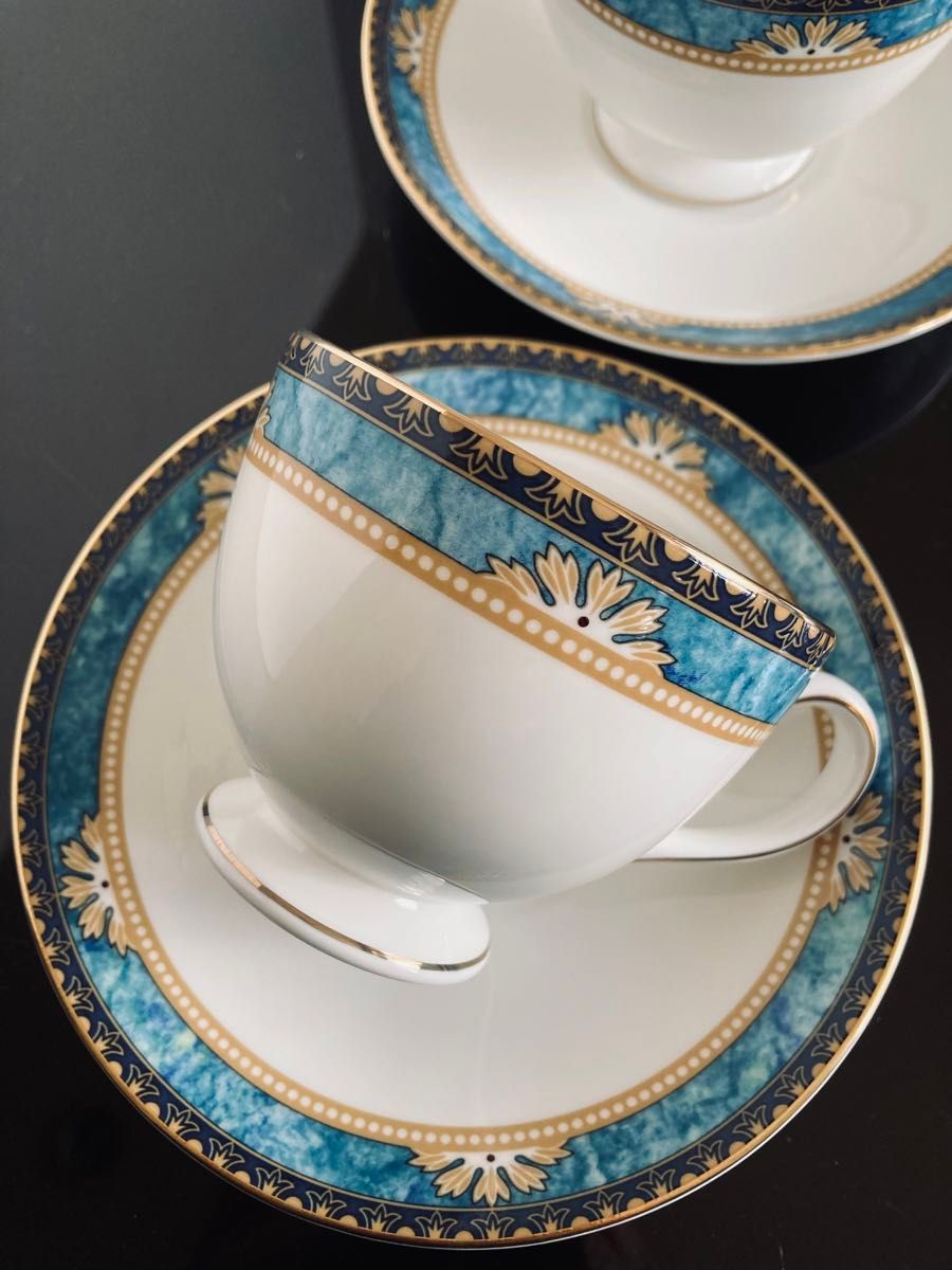 新品◆WEDGWOOD ウェッジウッド　CURZON カーゾン　カップ＆ソーサー　2客　プレート　1枚　旧刻印　黒壺　イギリス製