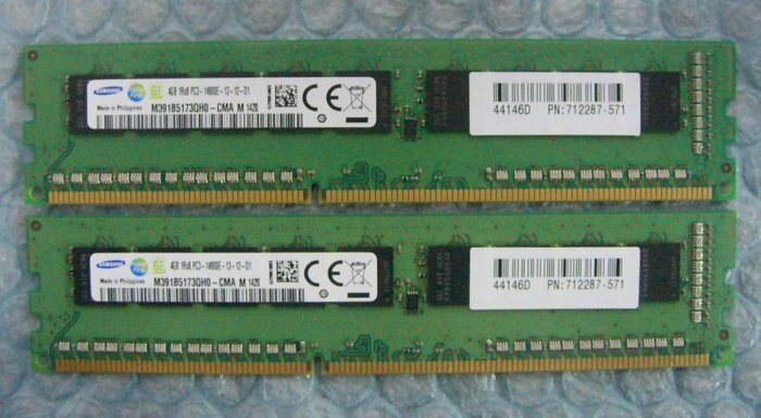 dk14 240pin DDR3 1866 PC3-14900E ECC 4GB SAMSUNG 2枚 合計8GB hp 712287-571 在庫4_画像1