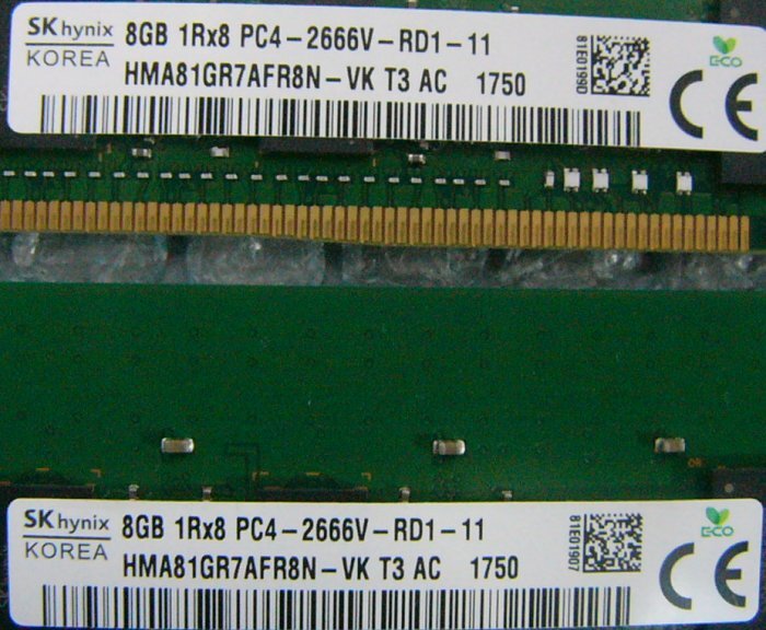 dm14 288pin DDR4 21300 PC4-2666V-RD1 8GB Registered hynix 2枚 合計16GB DELL 抜取_画像2
