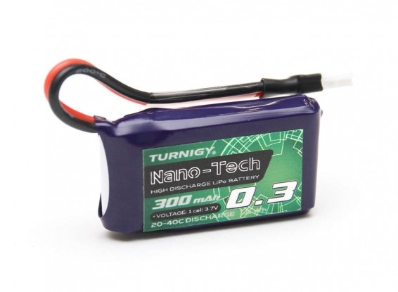 【1セルリポ ワルケラタイプコネクタ】Turnigy nano-tech 300mah 1S 3.7V 20-40C　ハンドランチグライダーなどにも_画像1