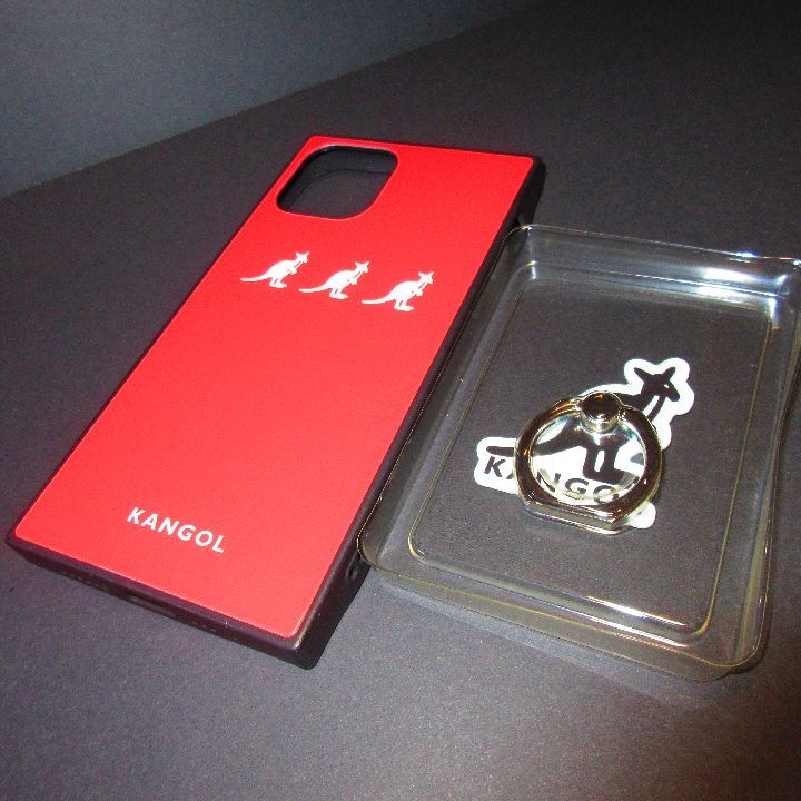 iPhone11 Pro★2種セット KANGOL ケース＋リング 即決 送料無料 スクエア型 スマホ 携帯 ガラスケース カバー カンゴール レッド 赤 RED-1
