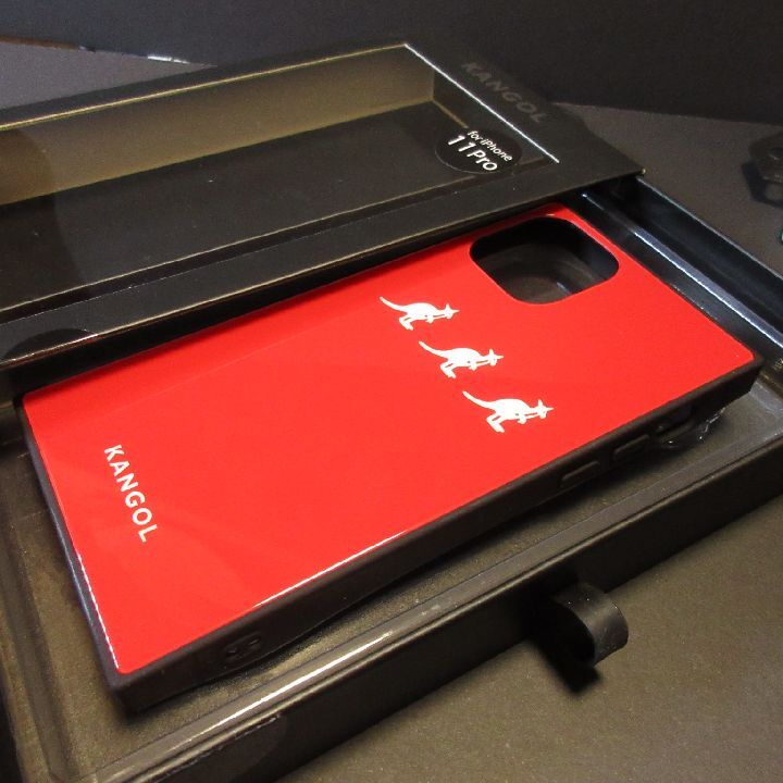 iPhone11 Pro★2種セット KANGOL ケース＋リング 即決 送料無料 スクエア型 スマホ 携帯 ガラスケース カバー カンゴール レッド 赤 RED-1