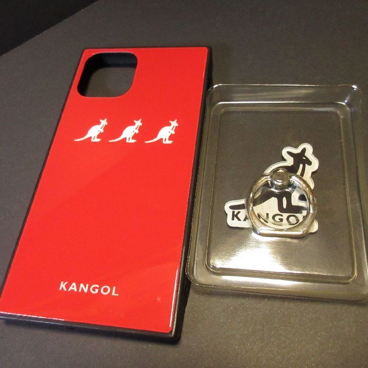 iPhone11 Pro★2種セット KANGOL ケース＋リング 即決 送料無料 スクエア型 スマホ 携帯 ガラスケース カバー カンゴール レッド 赤 RED-1