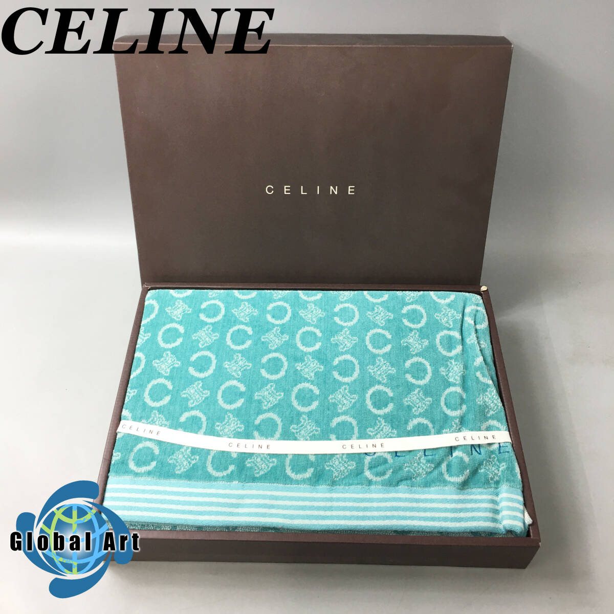 ★E02433【未使用保管品】CELINE セリーヌ/ハーフケット/140×100㎝/ブルー/CL1020/箱付_画像1