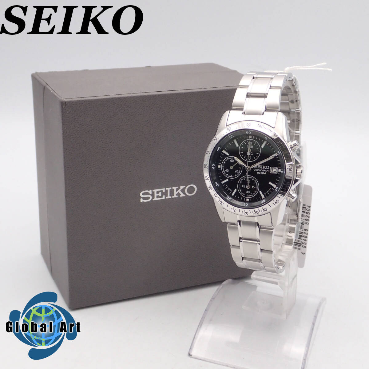 え02288【デッドストック級】SEIKO セイコー/クオーツ/メンズ腕時計/100M/クロノグラフ/スモセコ/文字盤 ブラック/7T92-0DW0/箱付_画像1