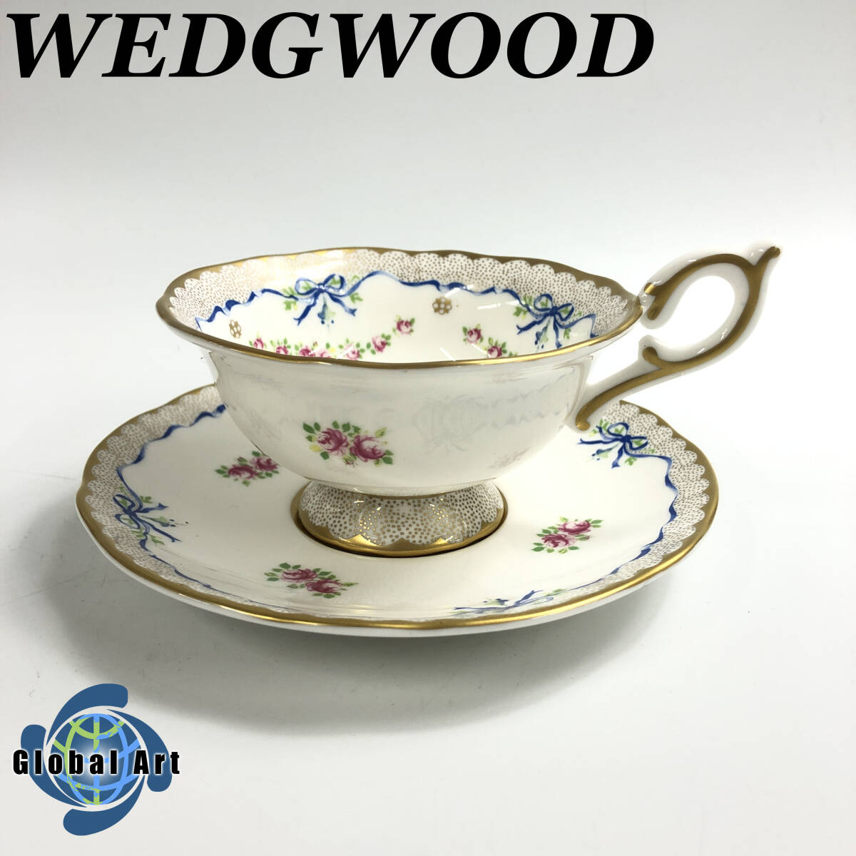 ★E03164【未使用保管品】WEDGWOOD ウェッジウッド/金彩/カップ&ソーサー/RIBBON AND ROSES リボン&ローズ/1客_画像1