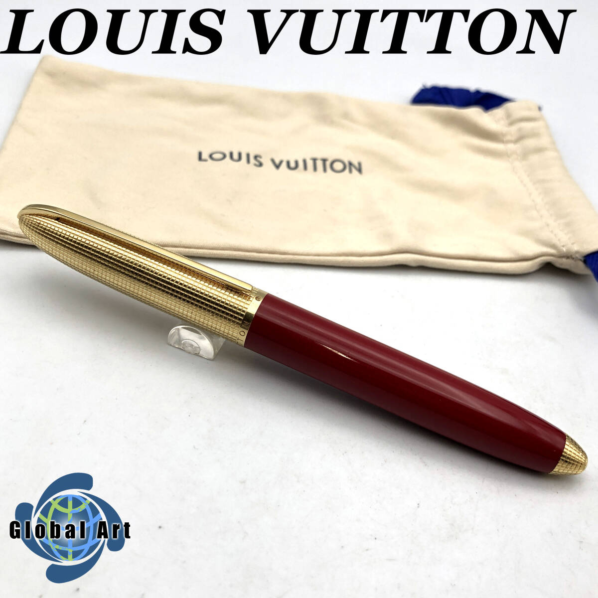 ★E03505/LOUIS VUITTON ルイヴィトン/ボールペン/ドックラッカー/キャップ式/レッド×ゴールド/袋付/筆記OK_画像1