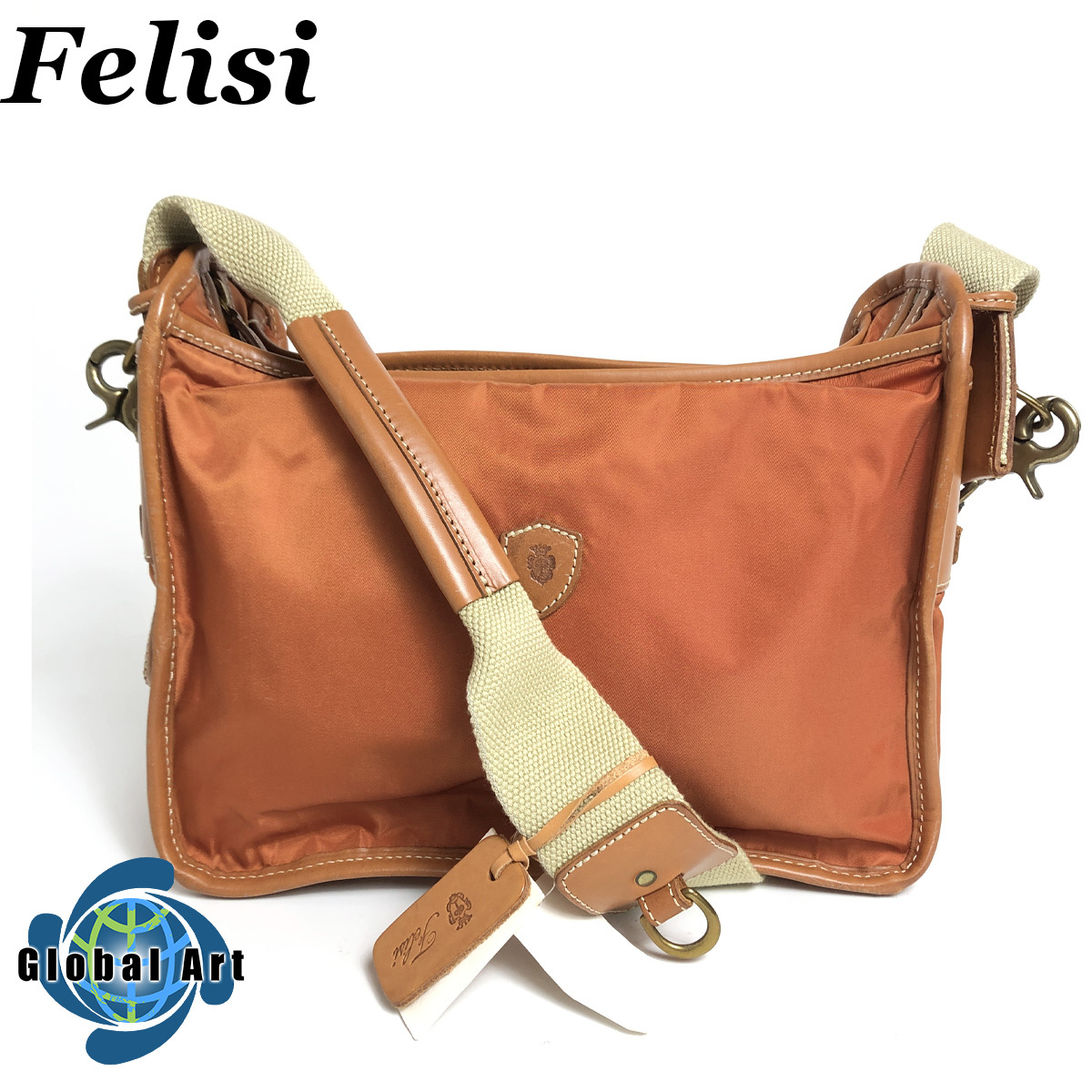 ●2D760【未使用保管品】FELISI フェリージ/2wayショルダー/ハンドバッグ/ナイロン/レザー/斜め掛け/ロゴ/ゴールド金具/ブラウン/オレンジ_画像1