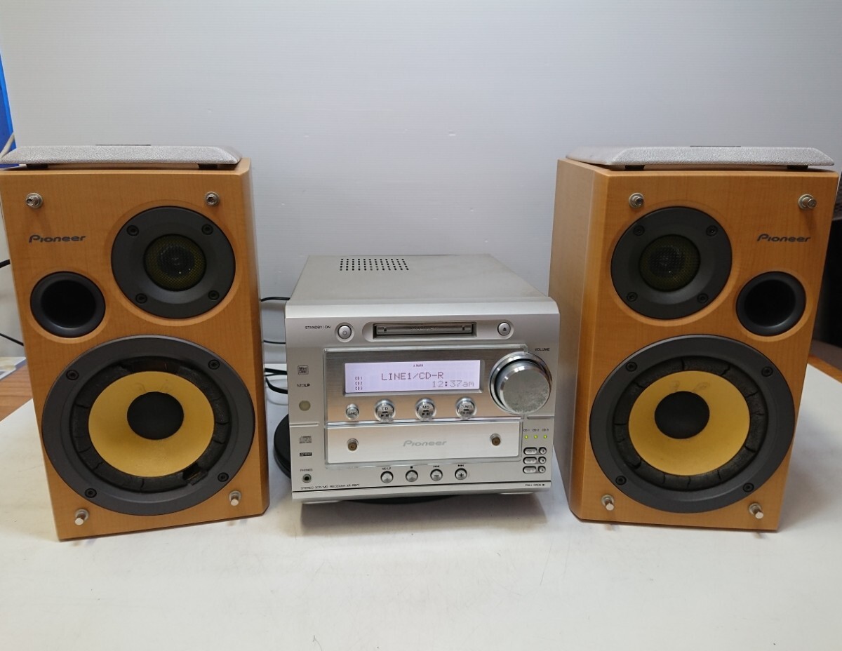 管理1140 Pioneer パイオニア CD/MD ミニコンポ XR-RS77 スピーカーペア S-RS77-LR エッジ劣化 リモコン欠品 動作確認済み ジャンクの画像1