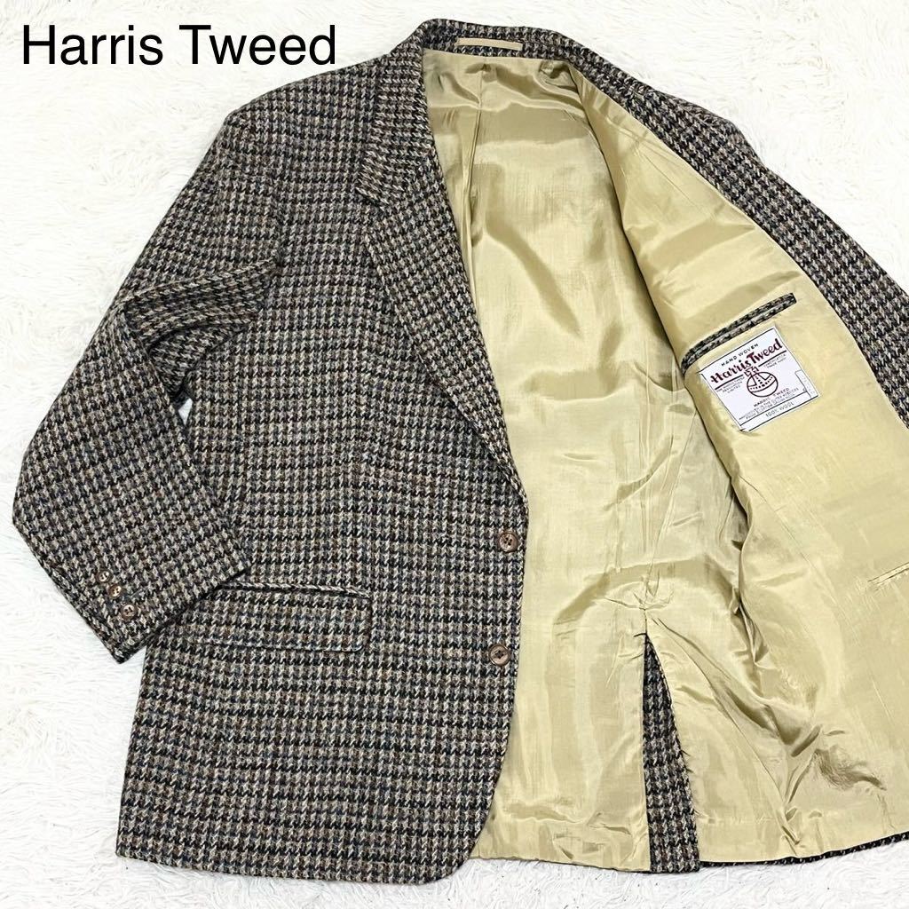 未使用級 希少2XL位！！ ハリスツイード Harris Tweed テーラードジャケット グレンチェック 2B アウター メンズ 紳士服 ブラウン 3L 44Rの画像1