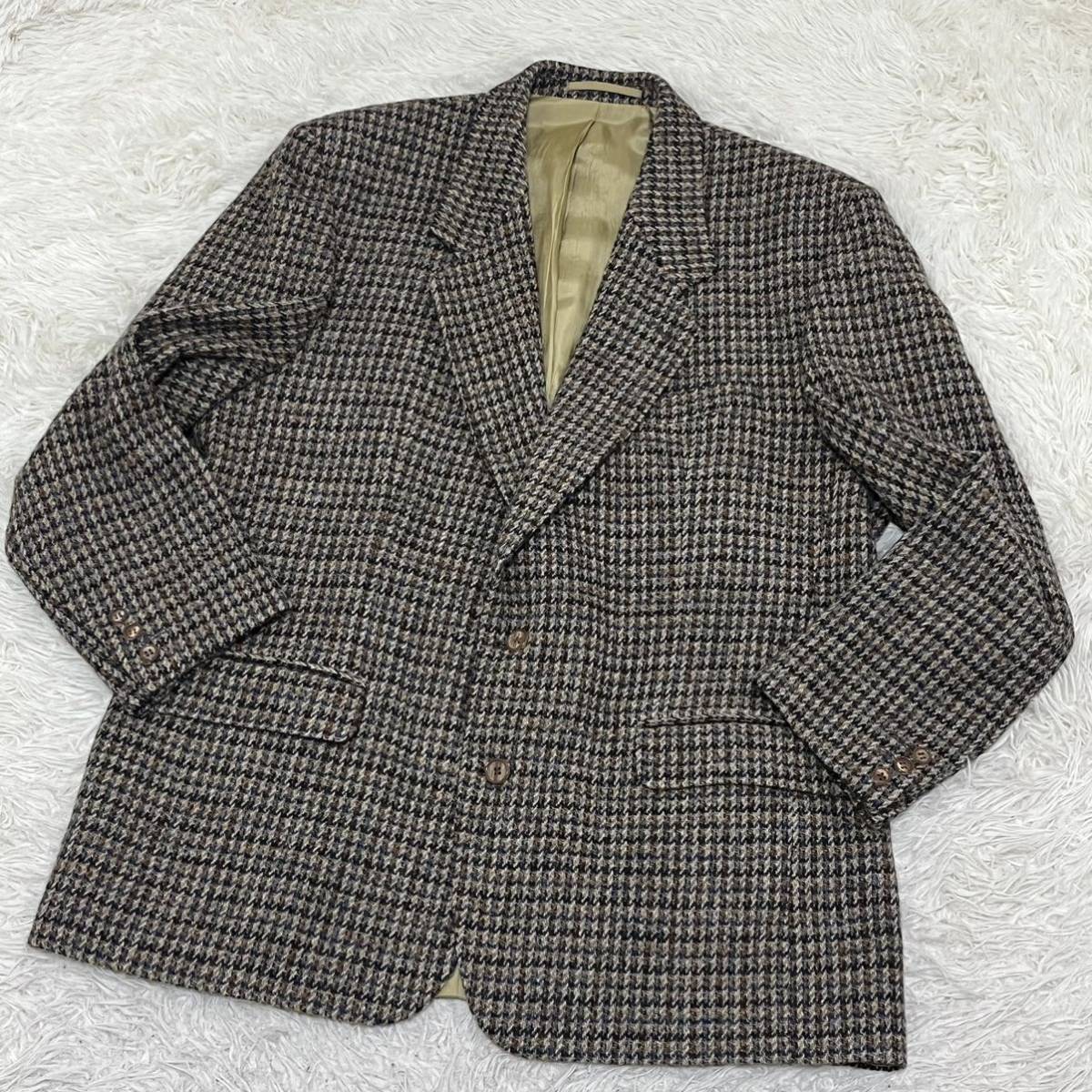 未使用級 希少2XL位！！ ハリスツイード Harris Tweed テーラードジャケット グレンチェック 2B アウター メンズ 紳士服 ブラウン 3L 44Rの画像8