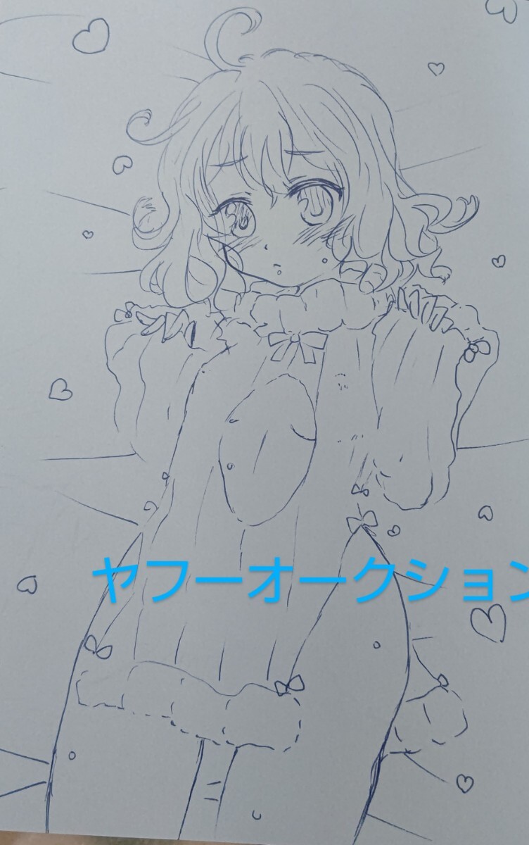 B5 同人手描きイラスト 東方 project 　多々良小傘 ラムネジェラート 寝起き顔 デカシャツ　照れ顔 セーター　　両面イラスト_画像2