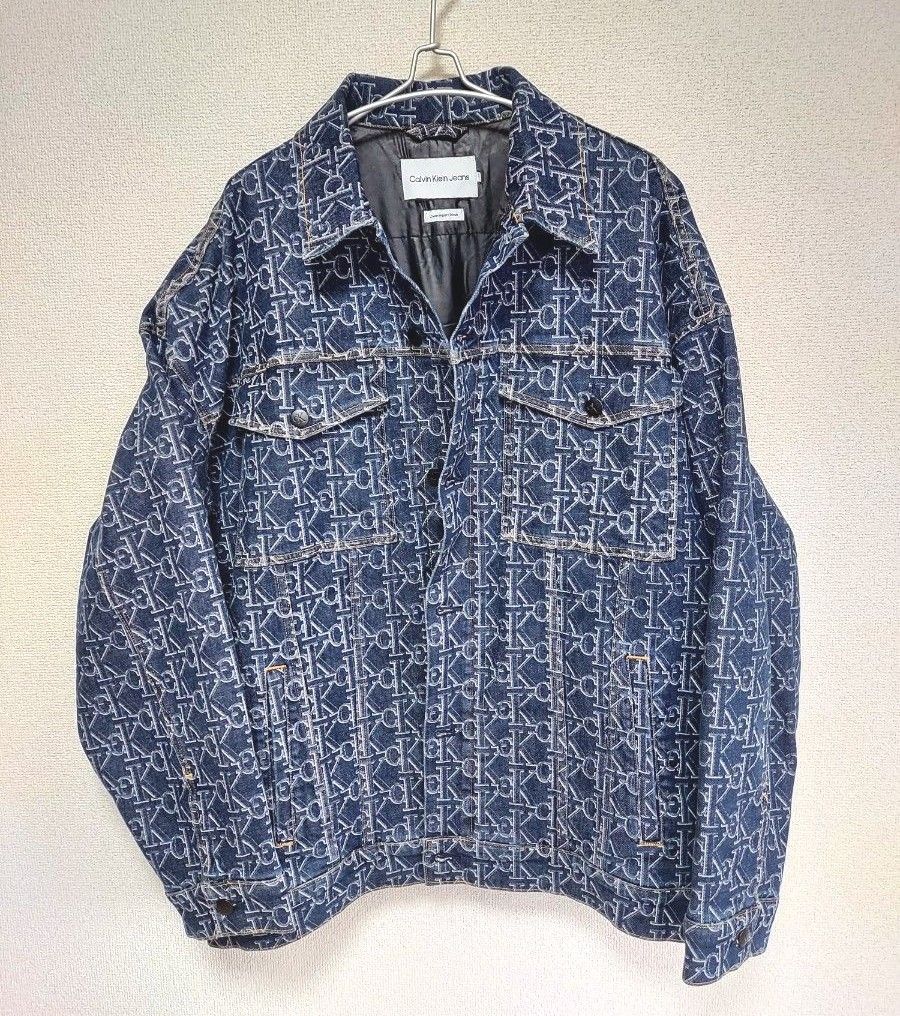 CALVIN KLEIN~ デニムジャケット 総柄シグネチャー L 超オーバー CALVIN KLEIN~ デニムジャケット 総柄シグネチャー L 超オーバー