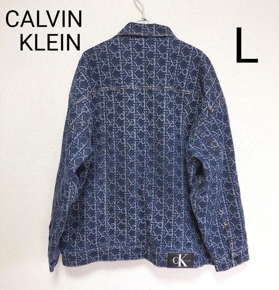 CALVIN KLEIN~ デニムジャケット 総柄シグネチャー L 超オーバー CALVIN KLEIN~ デニムジャケット 総柄シグネチャー L 超オーバー