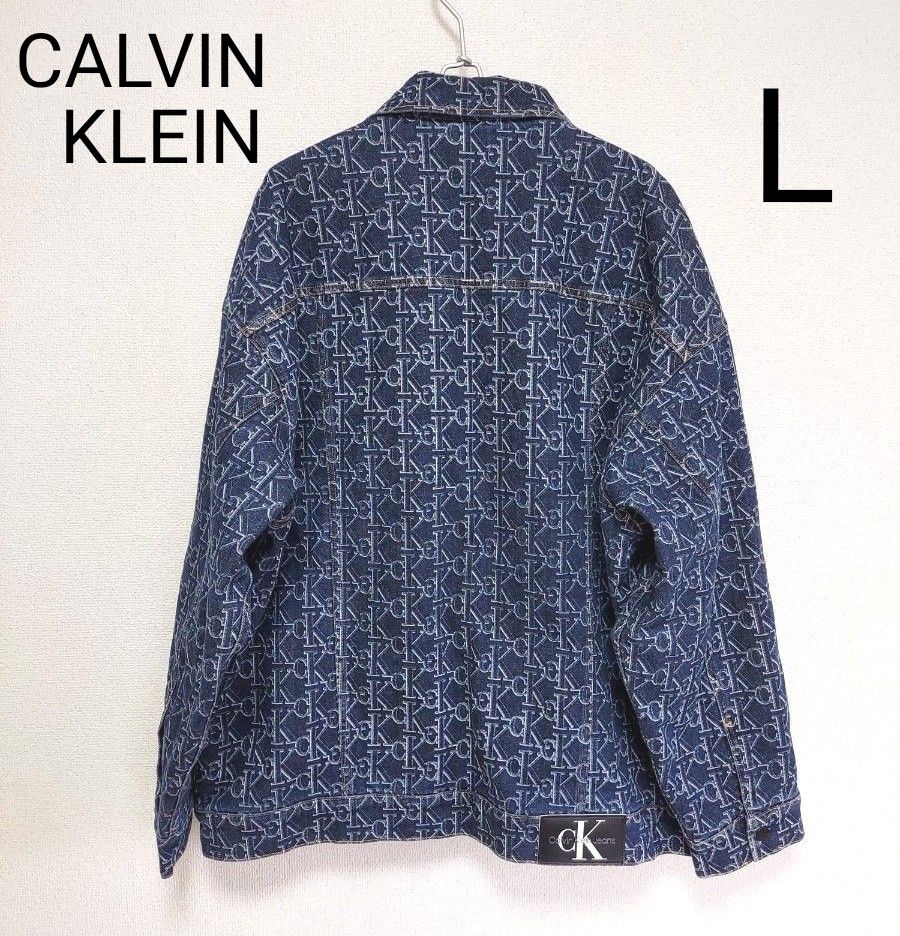 ~CALVIN KLEIN~ デニムジャケット 総柄 L 超オーバーサイズ 大きいサイズ カルバンクライン 【cK】