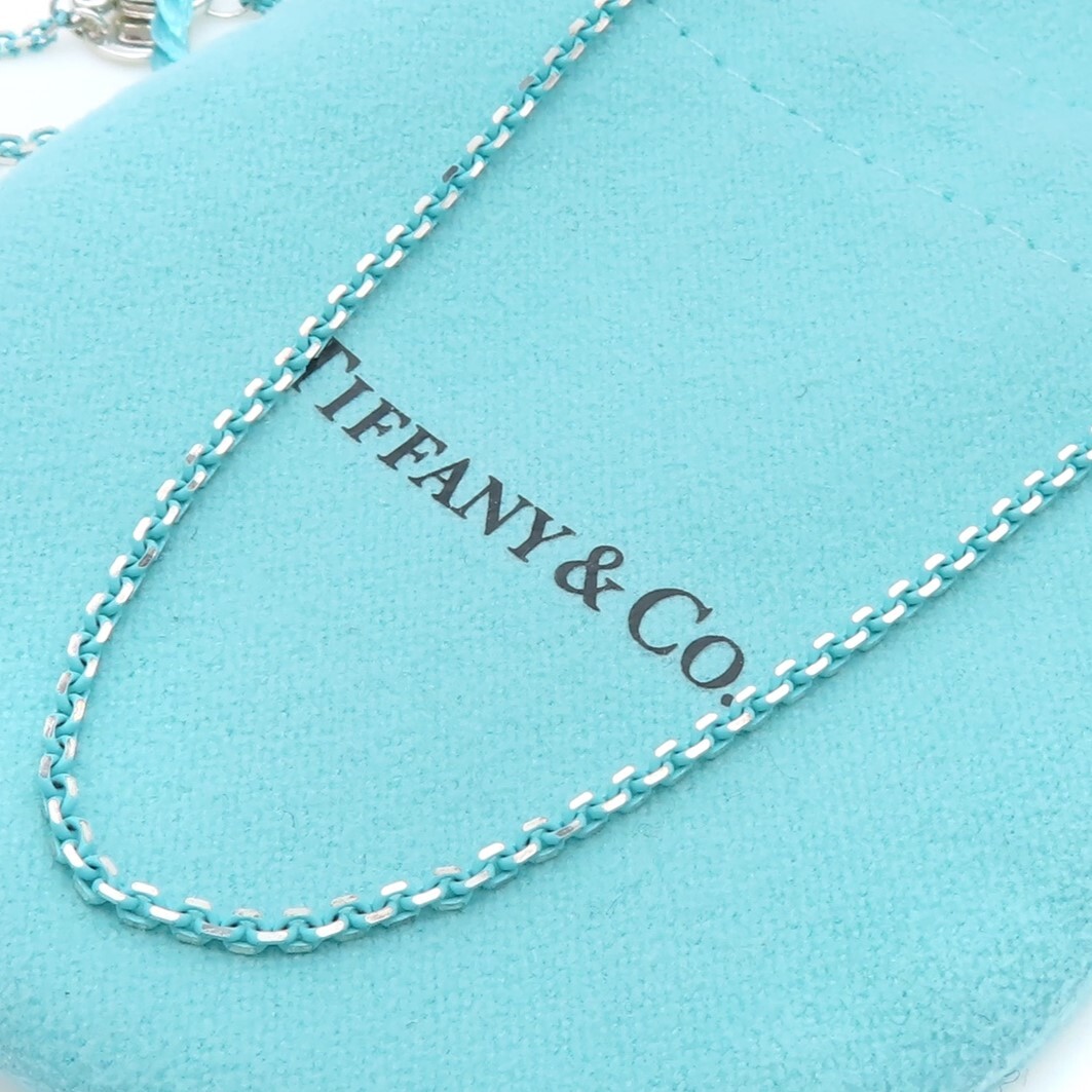 極希少 美品 Tiffany&Co. ティファニー ブルー ミディアム シルバー ネックレス チェーン AG925 SV 45cm HH309_画像1