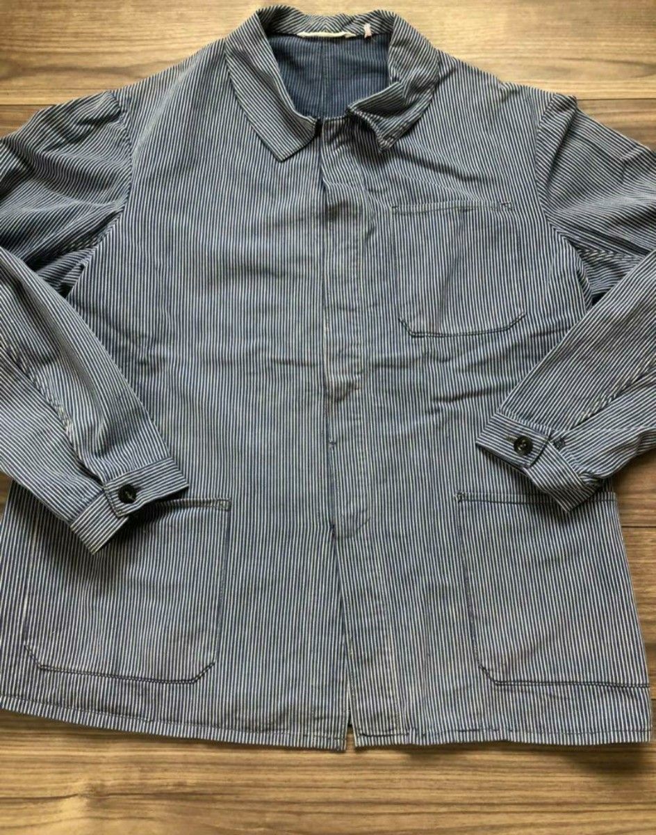 40's~50's ユーロヒッコリーワークジャケット カバーオール丸襟 40's~50's ユーロヒッコリーワークジャケット カバーオール丸襟