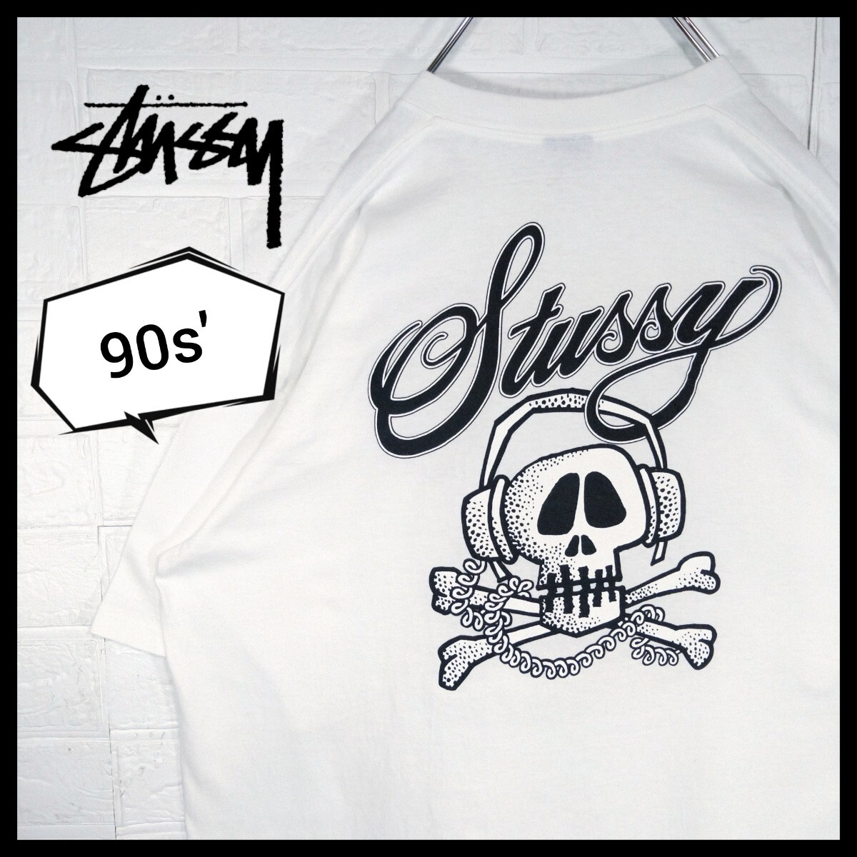 【STUSSY】90s'紺タグ　vintage スカルロゴ　Tシャツ_画像1