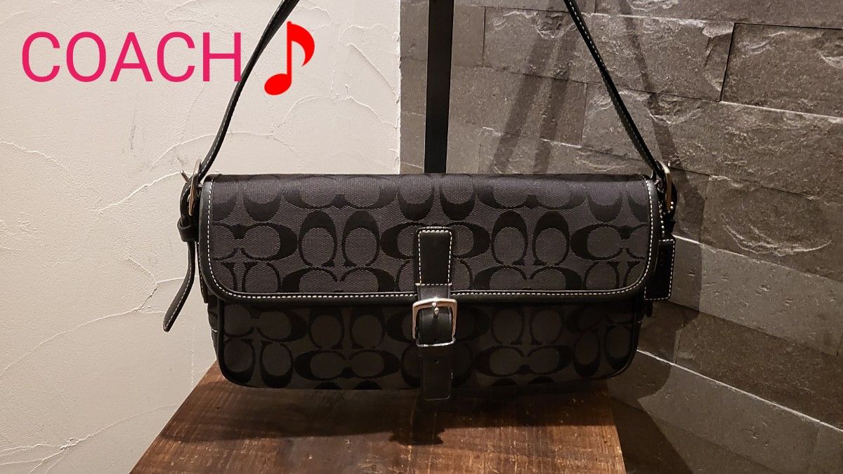 美品おでかけ COACH コーチ シグネチャー ハンドバッグ ブラック系