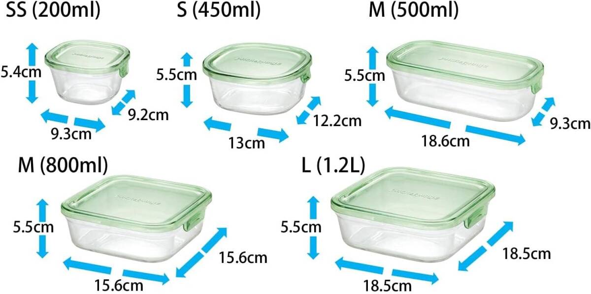 02) グリーン 1.2L×1個・500ml×2個 ・200ml×4個 7点セット 通常タイプ iwaki(イワキ) 耐熱ガラス _画像7