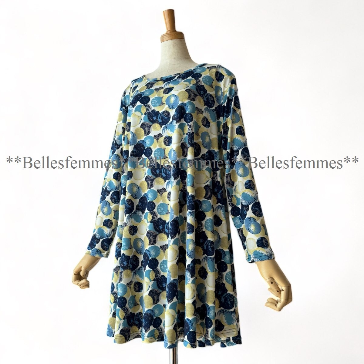 ★Belles*★送料185円★新品M～L対応★*春チュニック*とろみ感のAラインシルエット*たっぷり長め丈フレアチュニック2423272イエロー*ミセス_画像7