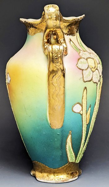  Old Nippon ko RaRe n daffodil writing both ear ornament "hu" pot antique Vintage ...#0357-33