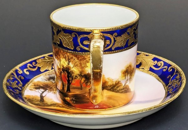 1908 year Old Noritake gold . cobalt sand . scenery map cup &so-sa① antique Vintage ...#0366-3