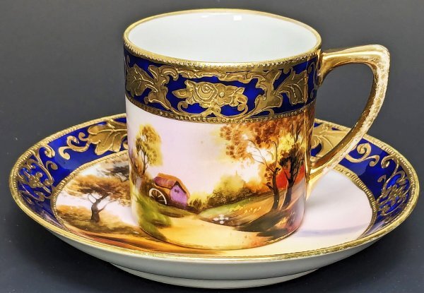 1908 year Old Noritake gold . cobalt sand . scenery map cup &so-sa① antique Vintage ...#0366-3