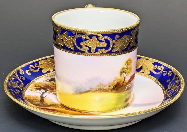 1908 year Old Noritake gold . cobalt sand . scenery map cup &so-sa① antique Vintage ...#0366-3