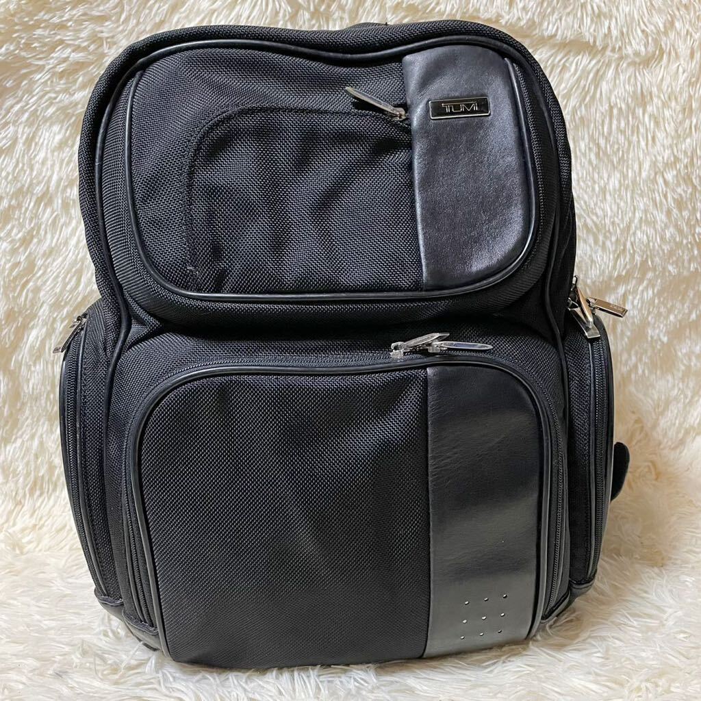 極美品 ●TUMI トゥミ リュック バックパック ビジネスバッグ クリエイティビティ 黒 ブラック レザー バリスティックナイロン A4 大容量_画像2