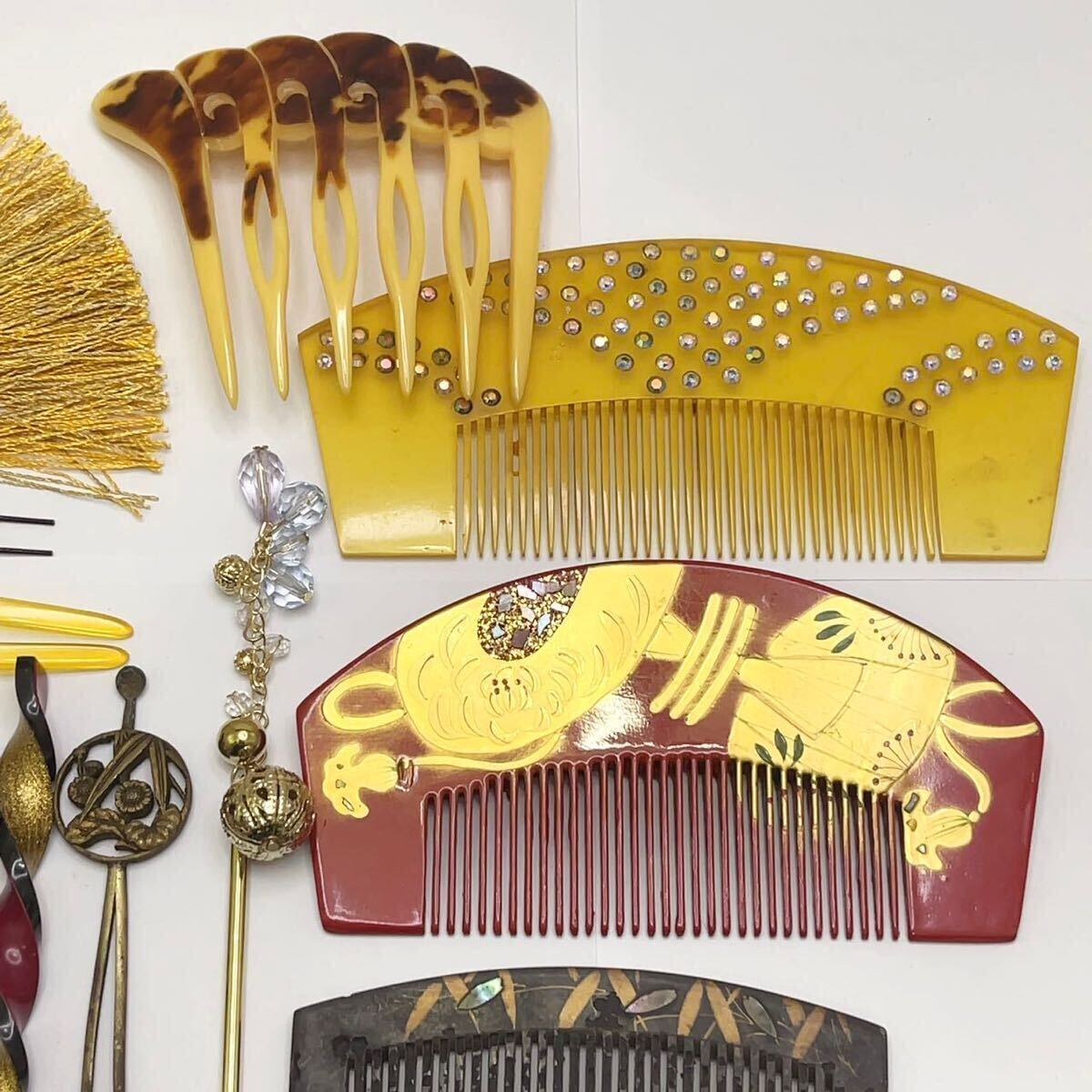 1 jpy [ author thing contains ] era thing kimono small articles .. other together 19 point set comb ornamental hairpin . stop hair ornament lacquer lacqering tortoise shell equipped hair accessory 