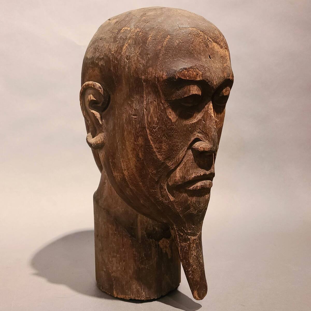 ◆木彫 人物 頭◆ 時代彫刻人物像古材武神像仏頭人形頭部_画像3