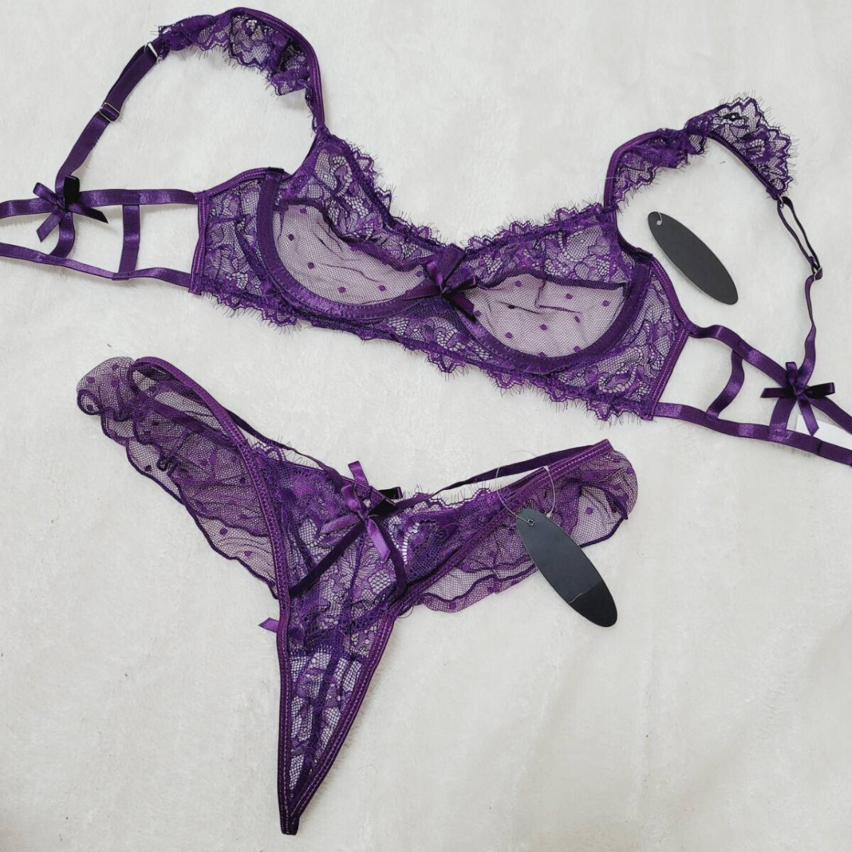 [ new goods unused ]bla shorts set * bra & T-back * sexy Ran Jerry * dot pattern mesh *.. purple 