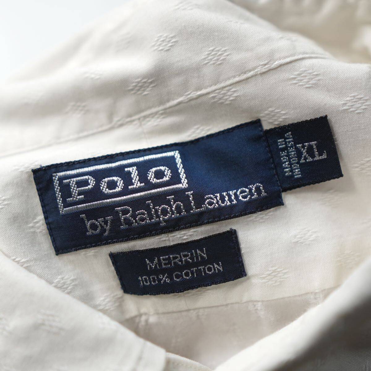 USA輸入 POLO by Ralph Lauren ポロバイラルフローレン 刺繍 コットンシャツ XLサイズ 長袖シャツ 古着 ヴィンテージ 長袖シャツ 白_画像8