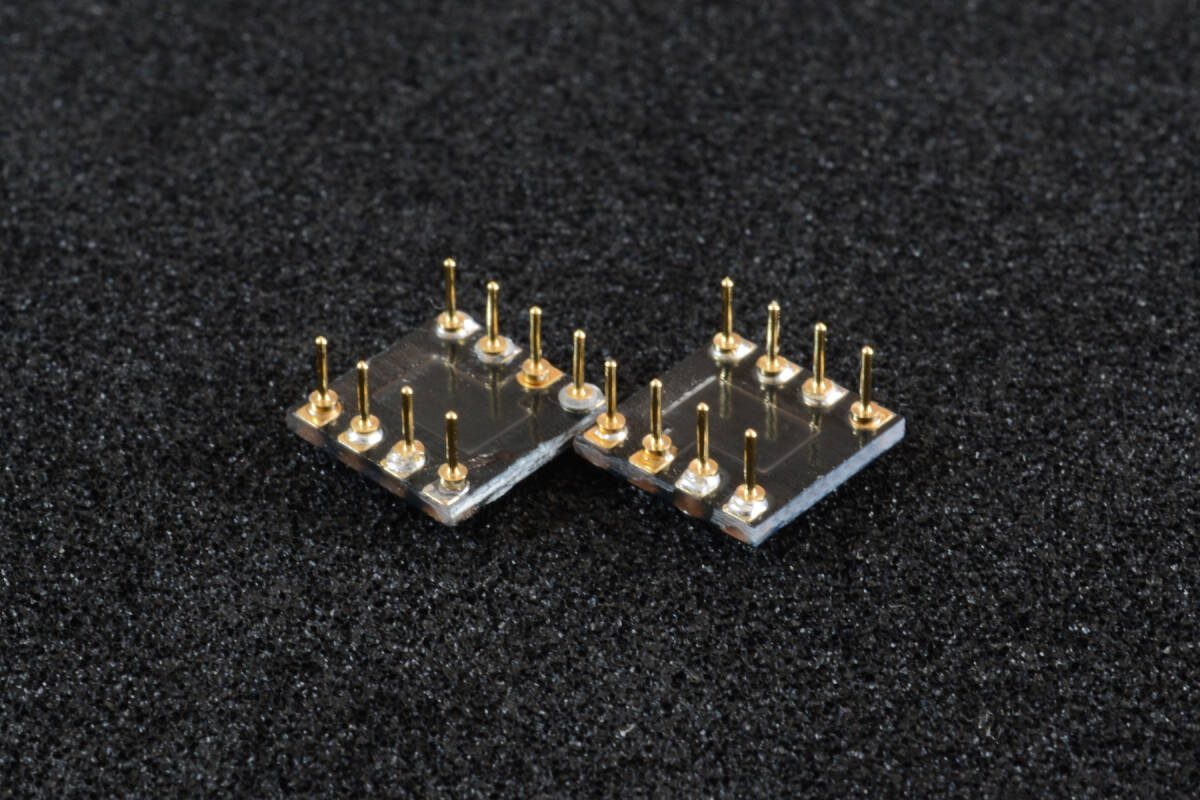  MUSES05 1回路8ピンDIP化 (超)ローハイト仕様 オーディオ用オペアンプ 2個セット ハイグレードコンデンサー装着2回路化アダプター付き_画像2