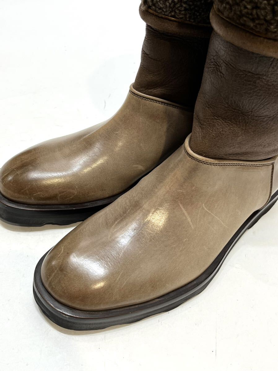 未使用 Martin Margiela22 メンズ ムートン×レザー 切替ブーツ マルタンマルジェラ エンジニア boots シューズ ベージュ ブラウン 40 25cm_画像6