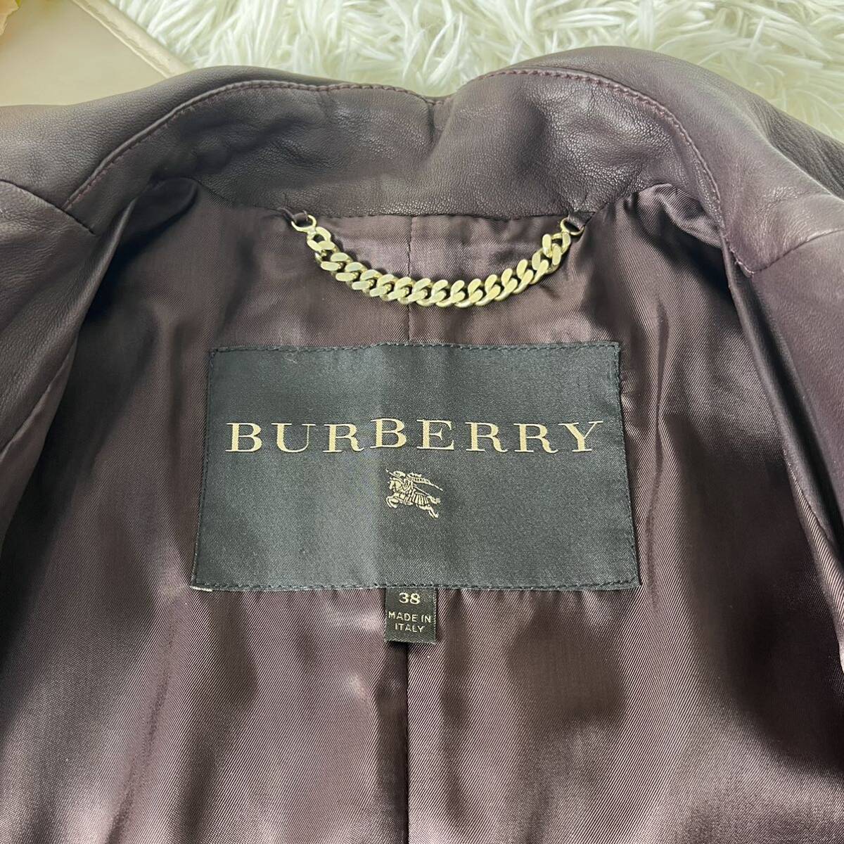 極美品 国内正規品 最高級ライン!! BURBERRY PRORSUM バーバリープローサム ラムレザー トレンチコート 本革 レディース ロングコート 38 M_画像9