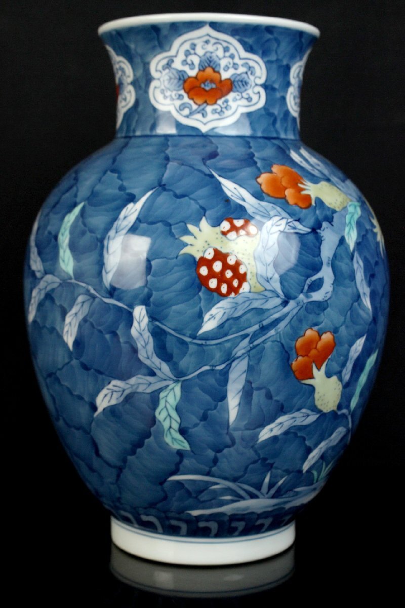 有田焼 鍋島青山 染錦花柄 花瓶 花器 花入れ 蔵出品　_画像4